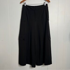 Relative Pi Ponte Knit Black Cargo Palazzo Pants High Rise Cropped Zip Fly M